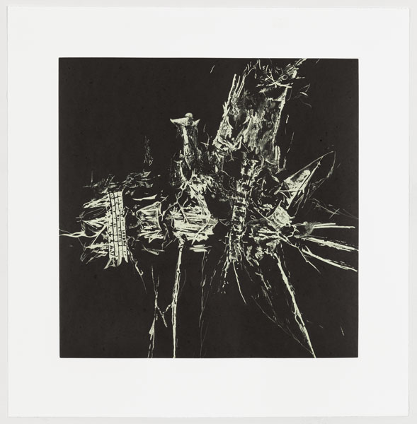 Ingrid Calame, Drill Press, 2019. 2-run, 2-color soap ground etching with aquatint and drypoint printed on chin collé
24 5/16” x 23 11/16:
Edition: 20