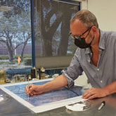 Sebastiaan Bremer working in residence at Graphicstudio. Photography by Will Lytch.